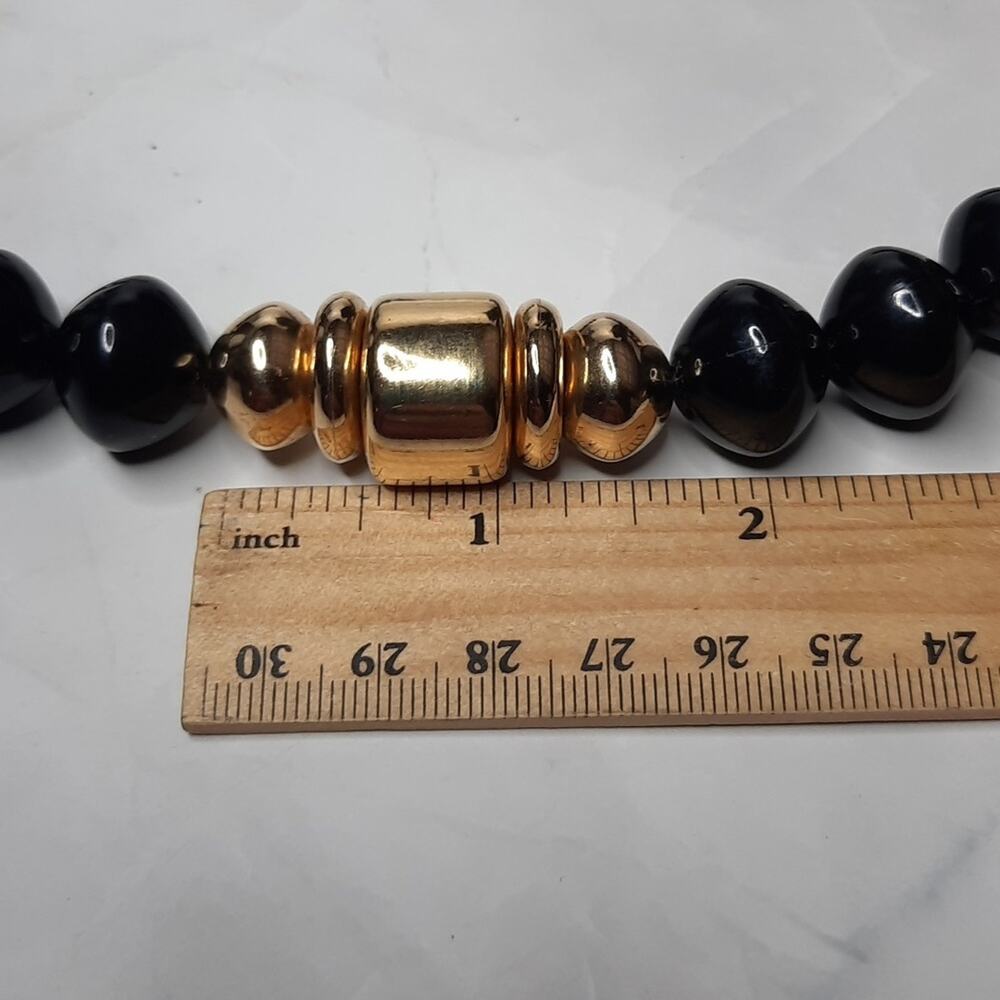 Black Beaded Necklace Gold Tone Accents - Picture 5 of 5